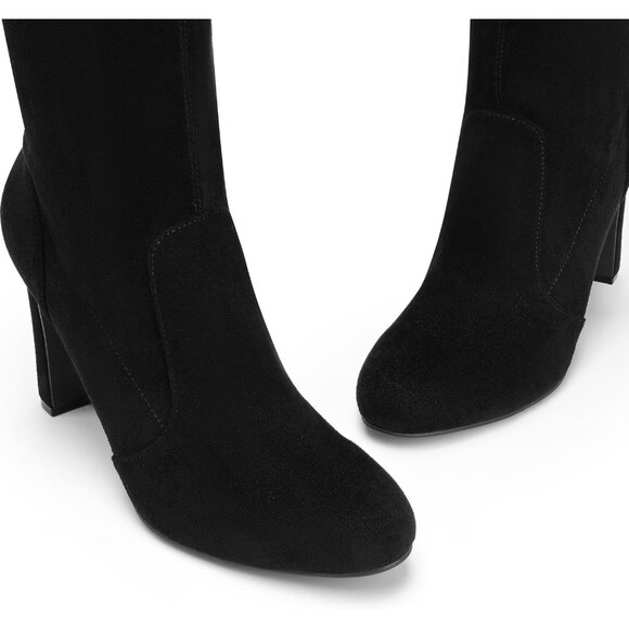 Women Black-suede Faux Suede Rounded Toe Over The Knee Thigh High Long Boots - Picture 3 of 7